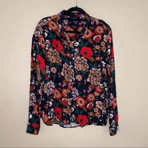 Monkl black floral light-weight button up shirt